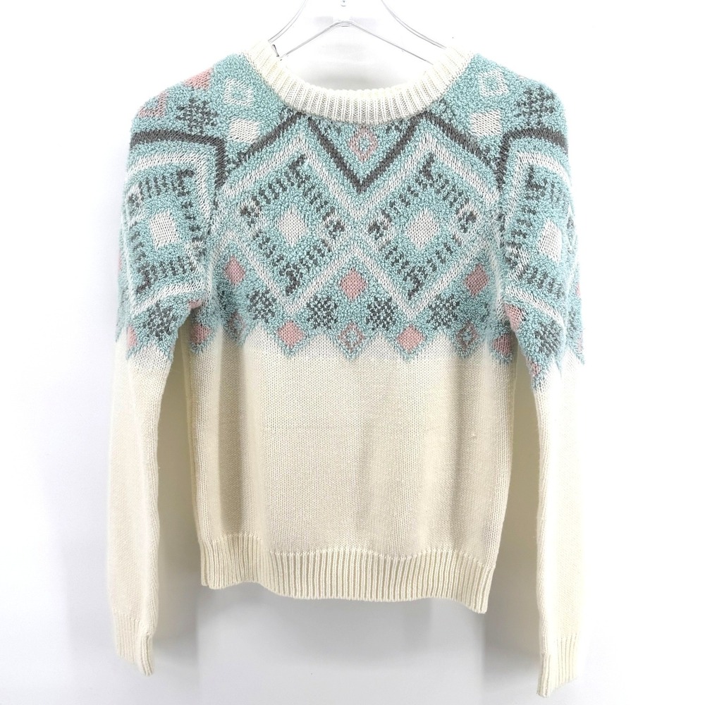 Delia's Fair Isle Sweater Women Large Cream Teal Pink 90s Coquette Cabincore Top
